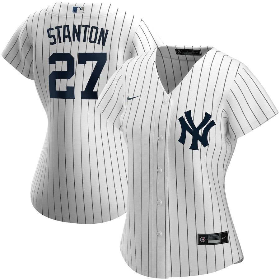 Womens New York Yankees #27 Giancarlo Stanton Nike White Home Replica Player MLB Jerseys->women mlb jersey->Women Jersey